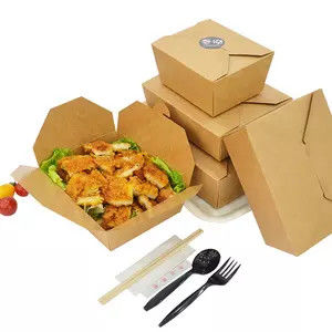 Caja de papel doblada respetuosa del medio ambiente de la comida de Kraft para los alimentos de preparación rápida, ensalada, fruta