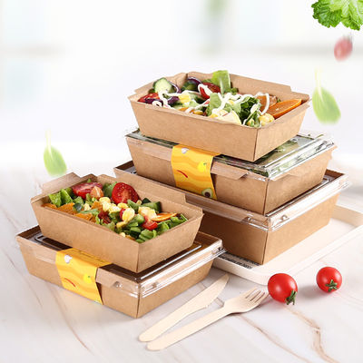 Caja de papel de Kraft con la tapa clara para la ensalada, la fruta y la comida fría