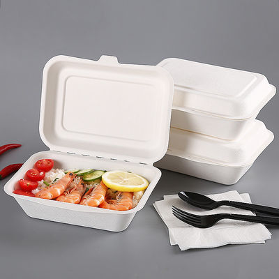 caja blanca para llevar Sugar Cane Fiber de la comida del almuerzo de la cubierta 600ml